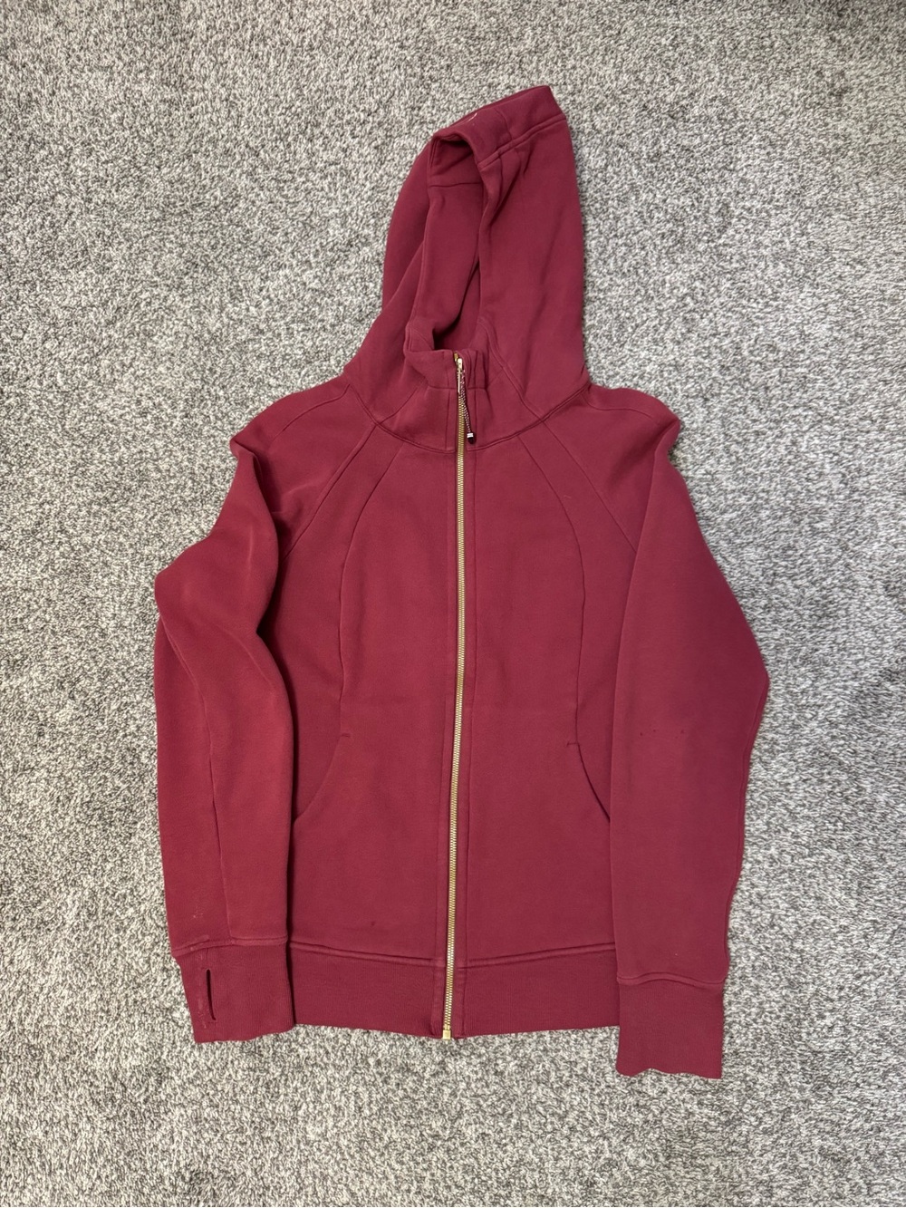 Lululemon Scuba Full Zip Hoodie Burgundy Gold Size 10